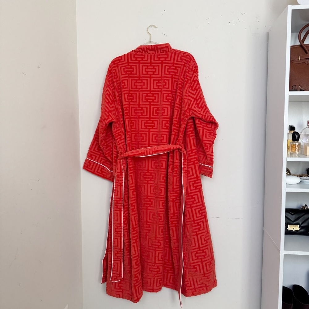 Orange Red Textured Velvet Bath Robe - Picture 7 of 13